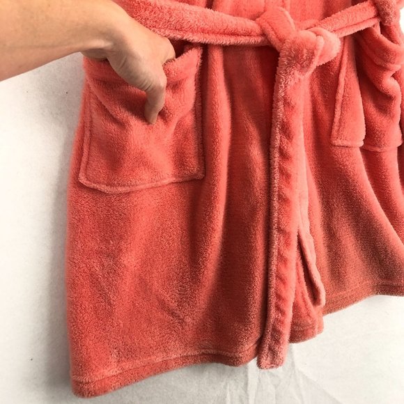 Dip Sleepwear Women's Size Large Peach Pink Plush Belted Patch Pocket Bathrobe - Picture 4 of 9
